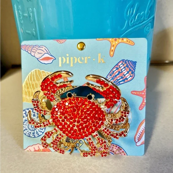 Piper K Sparkling Red and Gold Crab Hair Clip - Picture 5 of 5